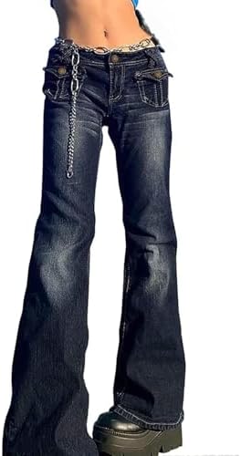 Women Low Waist Pants Y2K Vintage Bootcut Jeans Streetwear Denim